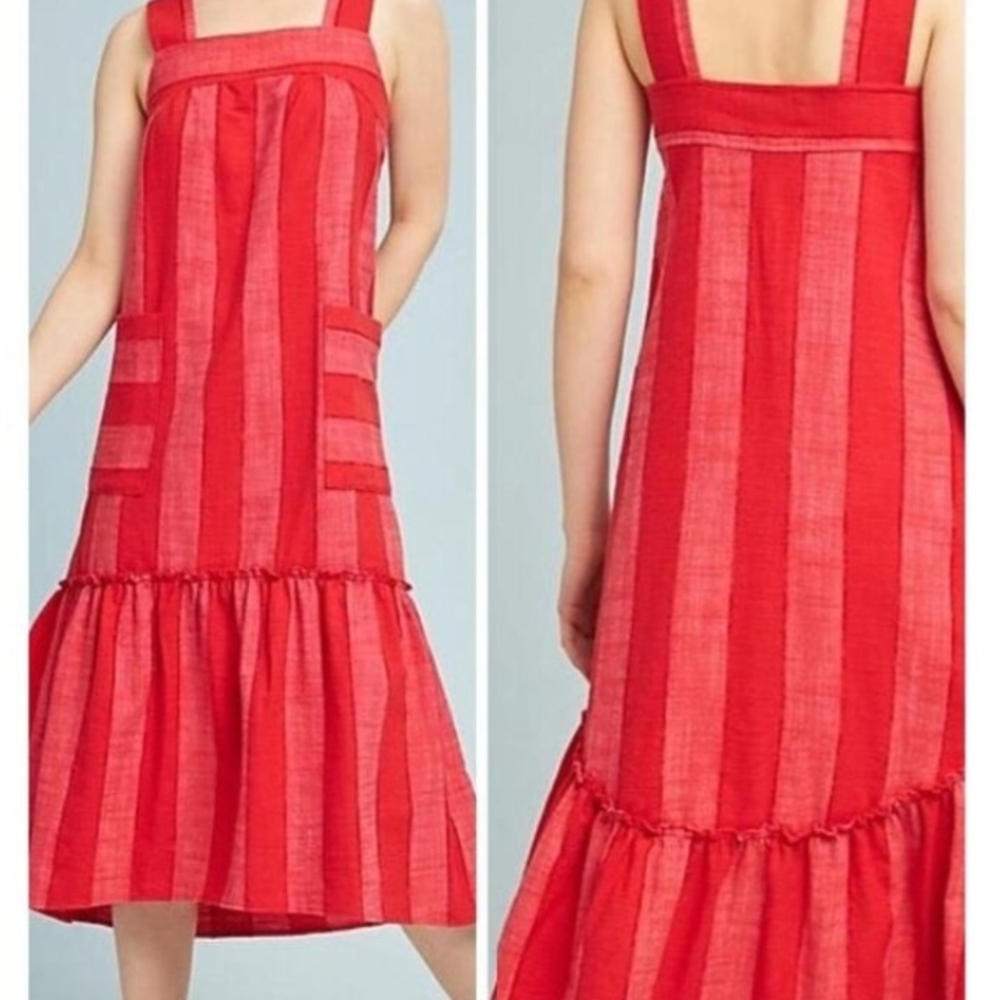 Anthropologie Red Striped Midi Dress
